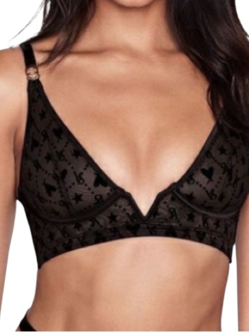 Victoria Secret Luxe Lingerie Logo Mesh V Long Line Bralette